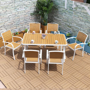 Wasbare 6 zitplaatsen, waterdicht polyhout, buiten tafel en stoelen