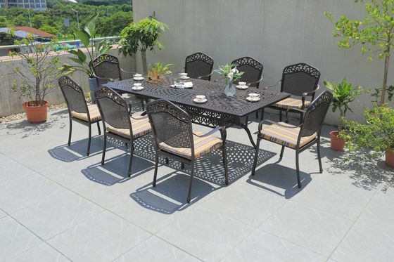 Zwarte / room rattan aluminium buiten eetkamer set