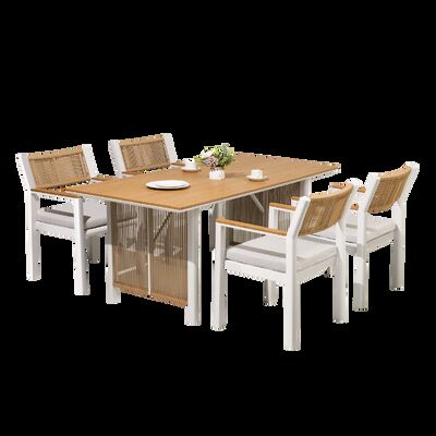 Aanpasbare Rotan Kleur Dek Eetset met Poedergecoat Aluminium Frame en 5 Jaar Garantie voor Buiten Horeca